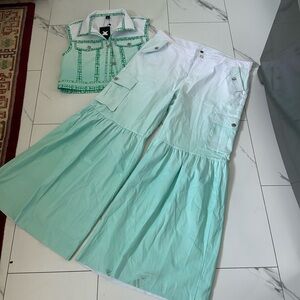 X PLUS Wear Aqua Green/White Ombré Two Piece Cargo Wide Leg Pant Set SIZE XL